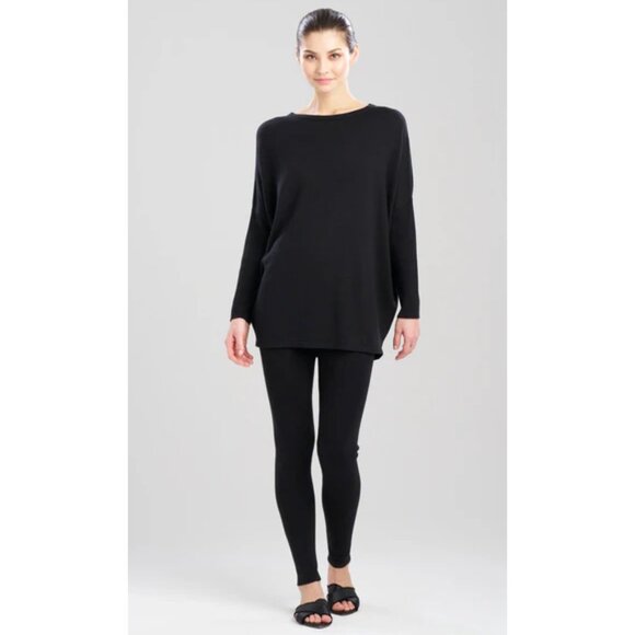NWT Natori Black Long Sleeve Blouse Top M Polyester Spandex Casual Minimalist - Picture 1 of 11